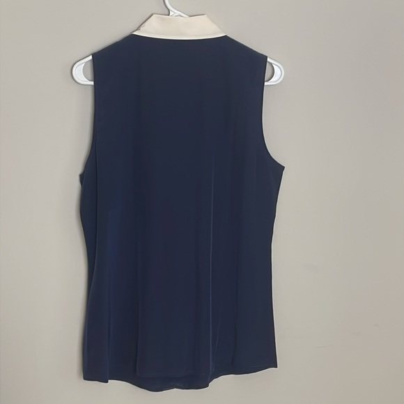 Lilly Pulitzer Silk Navy Blue Off-White Collar Sleeveless top- Large - Picture 4 of 12